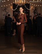 olasz női ruha hosszú ujjú V nyakú maxi