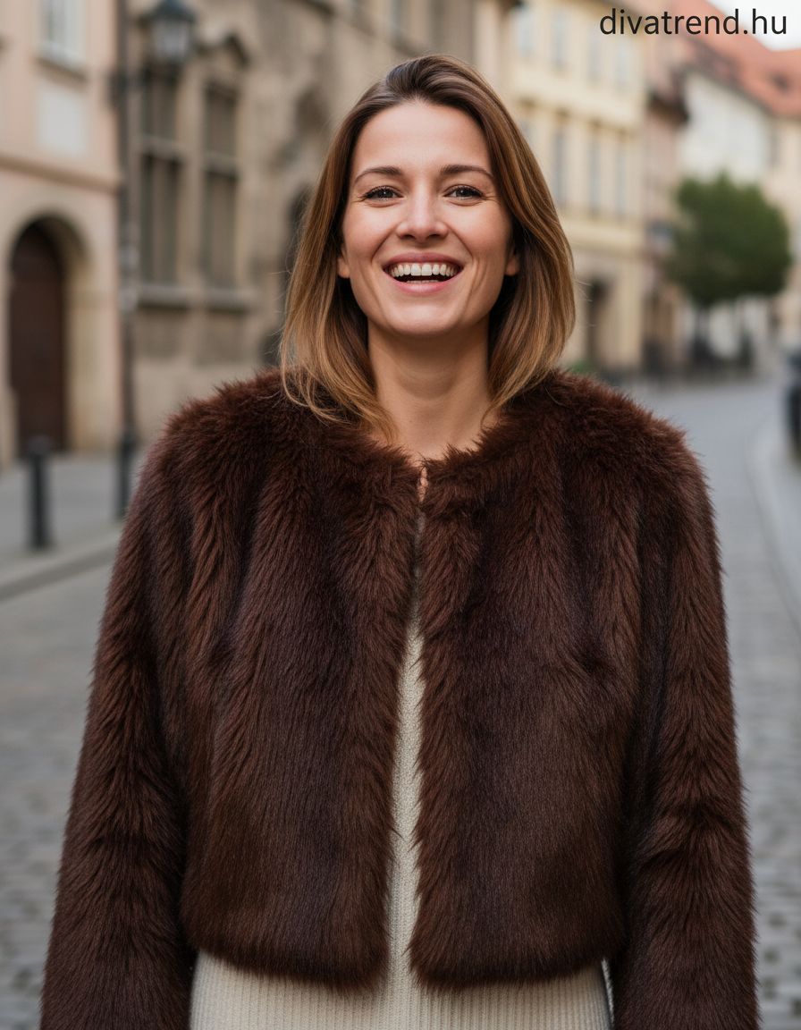 3DESY női műszőrme kabMellBlé hosszú ujjú kerek nyakú