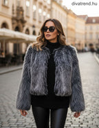 3DESY női műszőrme kabMellBlé hosszú ujjú kerek nyakú