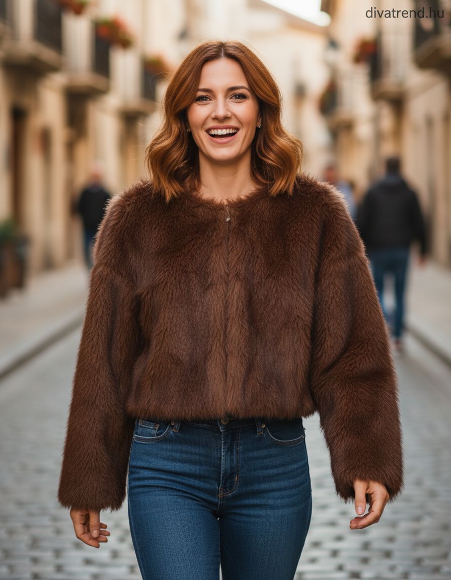 3DESY női műszőrme kabMellBlé hosszú ujjú kerek nyakú