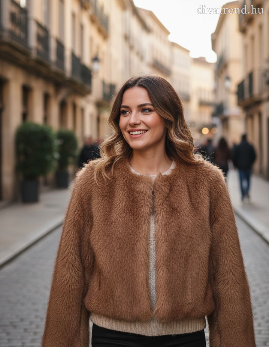 3DESY női műszőrme kabMellBlé hosszú ujjú kerek nyakú