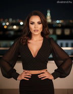 olasz női felső hosszú ujjú V nyakú