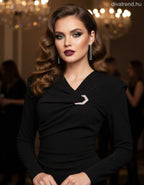 olasz női felső hosszú ujjú alakhangsúlyozó V nyakú