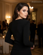 olasz női felső hosszú ujjú alakhangsúlyozó V nyakú