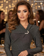 olasz női felső hosszú ujjú alakhangsúlyozó V nyakú