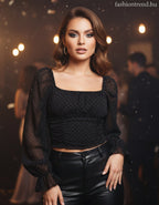 olasz női felső hosszú ujjú alakhangsúlyozó U nyakú