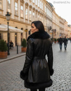 3DESY női bőr hatású átmeneti kabát hosszabb hosszú ujjú V nyakú