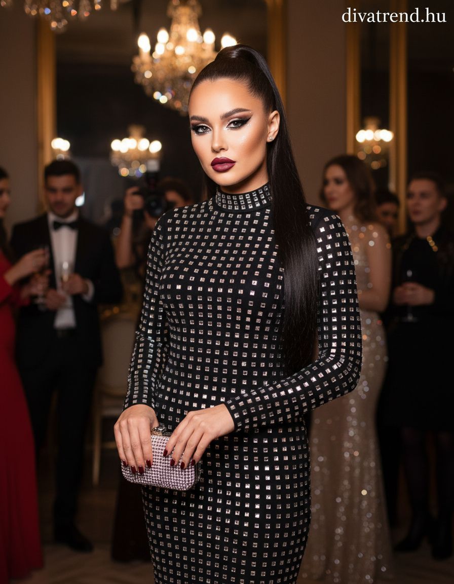 F&P női ruha hosszú ujjú alakhangsúlyozó magas nyakú térd