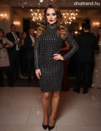 F&P női ruha hosszú ujjú alakhangsúlyozó magas nyakú térd