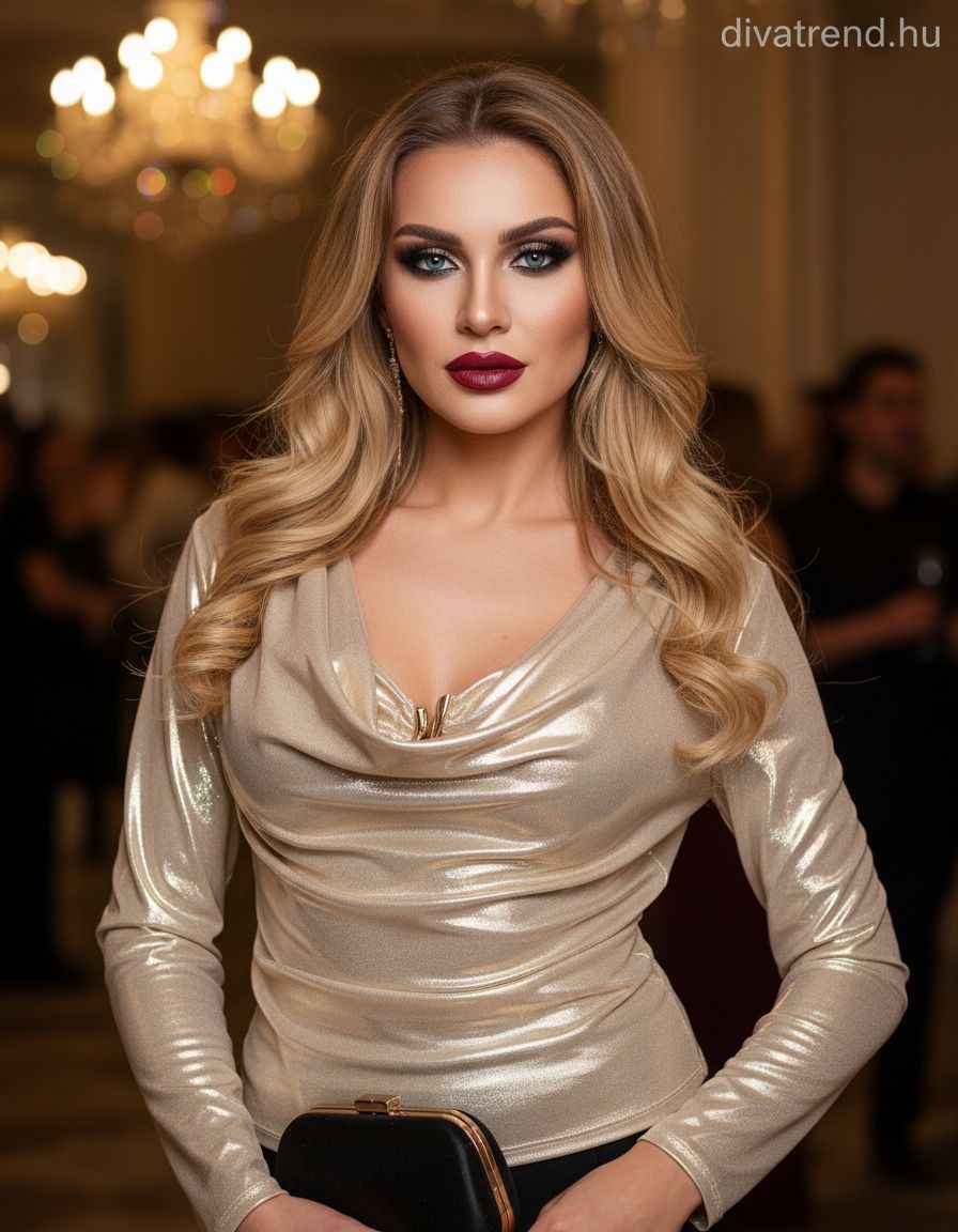 olasz női felső hosszú ujjú V nyakú