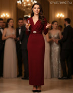 olasz női ruha hosszú ujjú V nyakú maxi