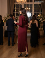 olasz női ruha hosszú ujjú V nyakú maxi