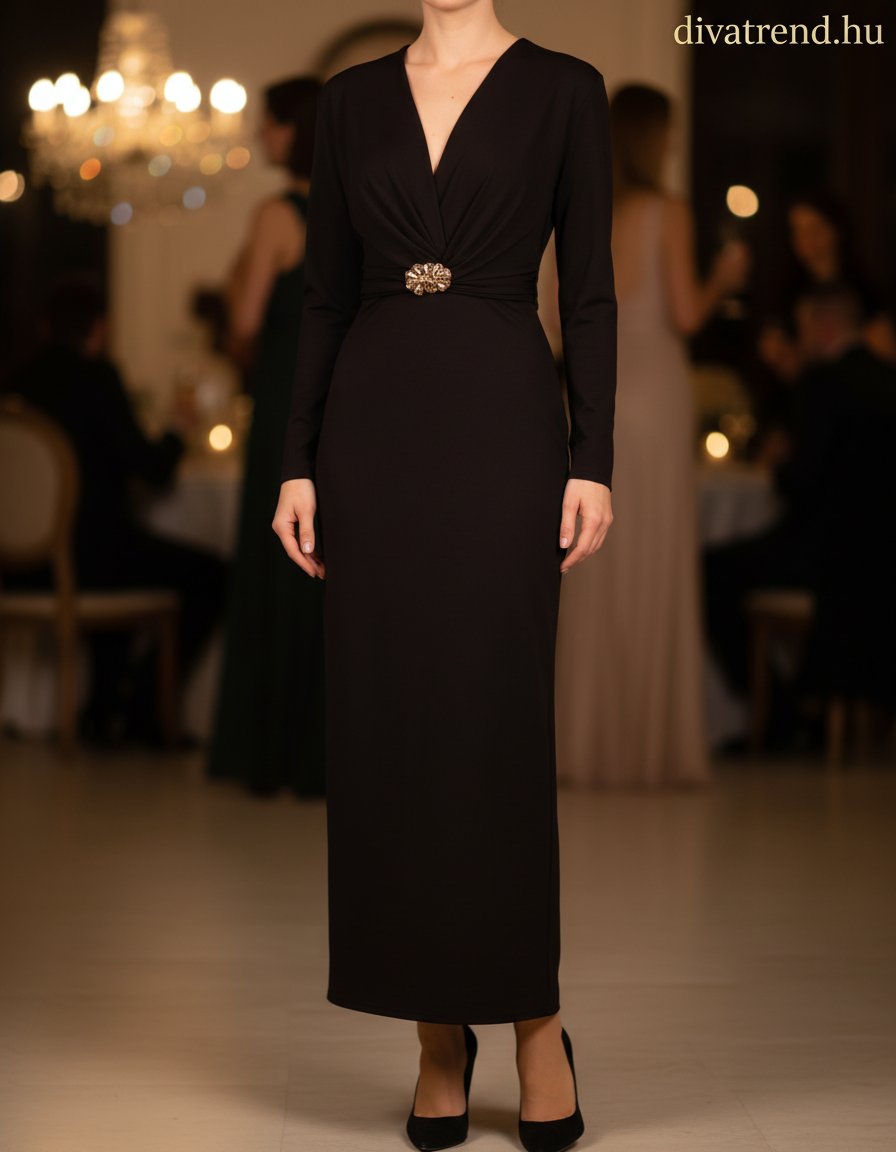 olasz női ruha hosszú ujjú V nyakú maxi