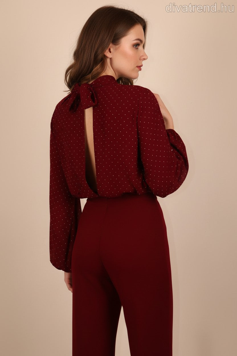 olasz női overál hosszú ujjú hosszú V nyakú