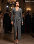 olasz női ruha hosszú ujjú V nyakú maxi