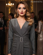 olasz női ruha hosszú ujjú V nyakú maxi