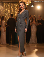 olasz női ruha hosszú ujjú V nyakú maxi