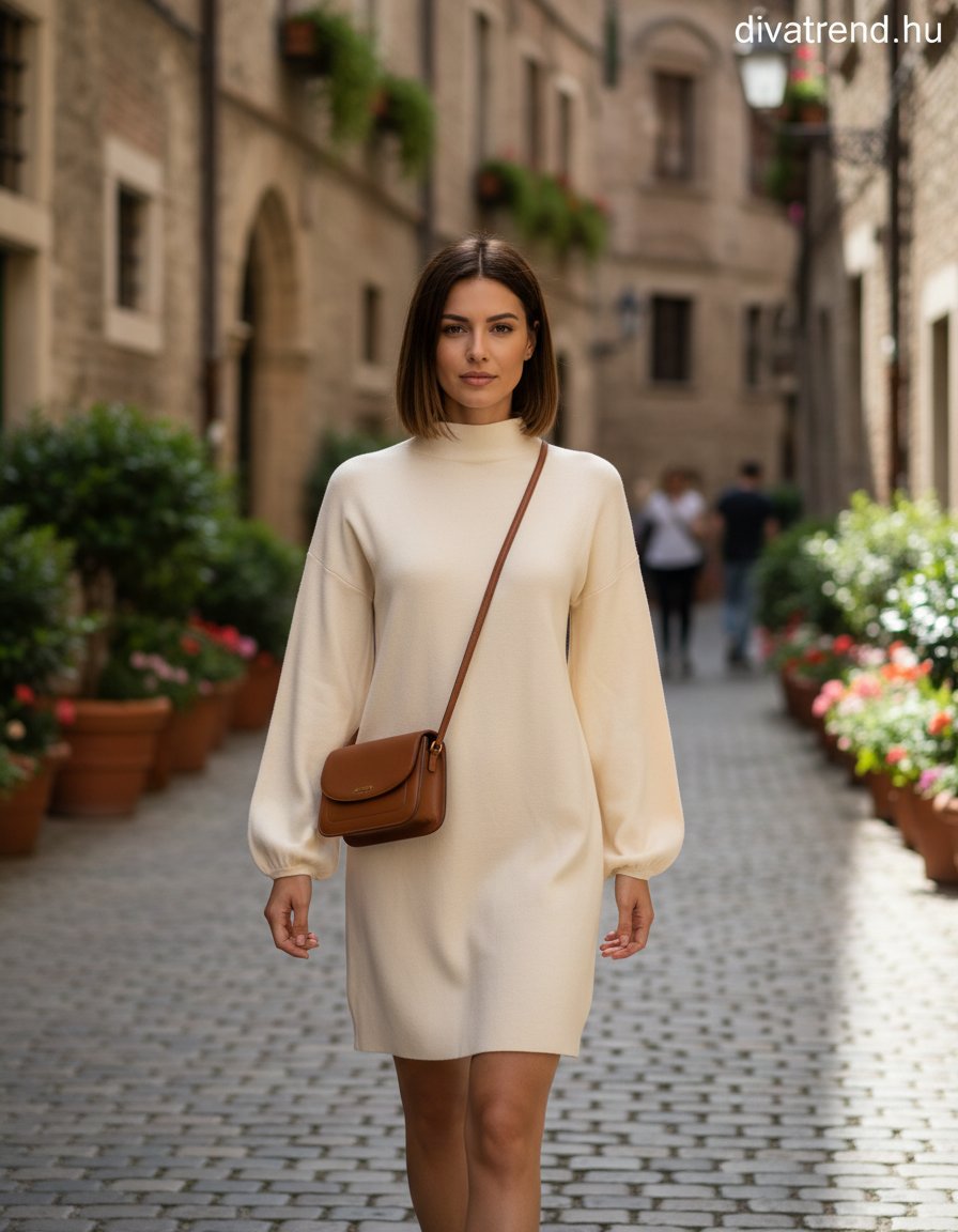 Zstudio női ruha hosszú ujjú magas nyakú térd