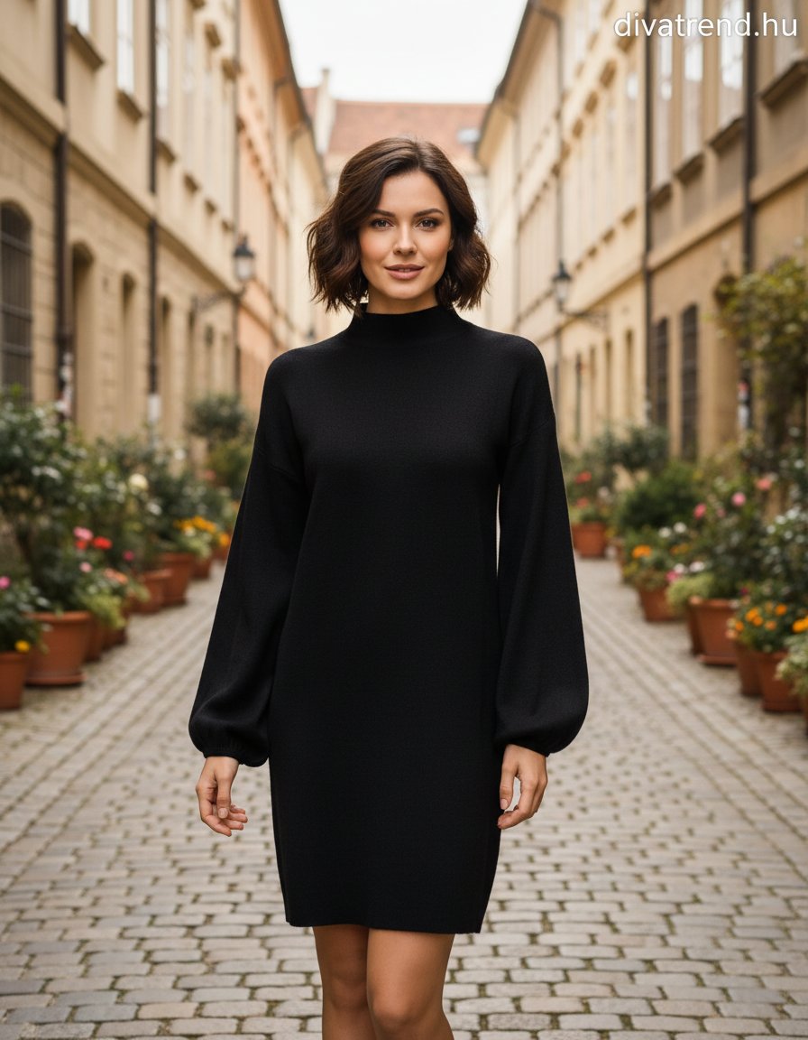 Zstudio női ruha hosszú ujjú magas nyakú térd