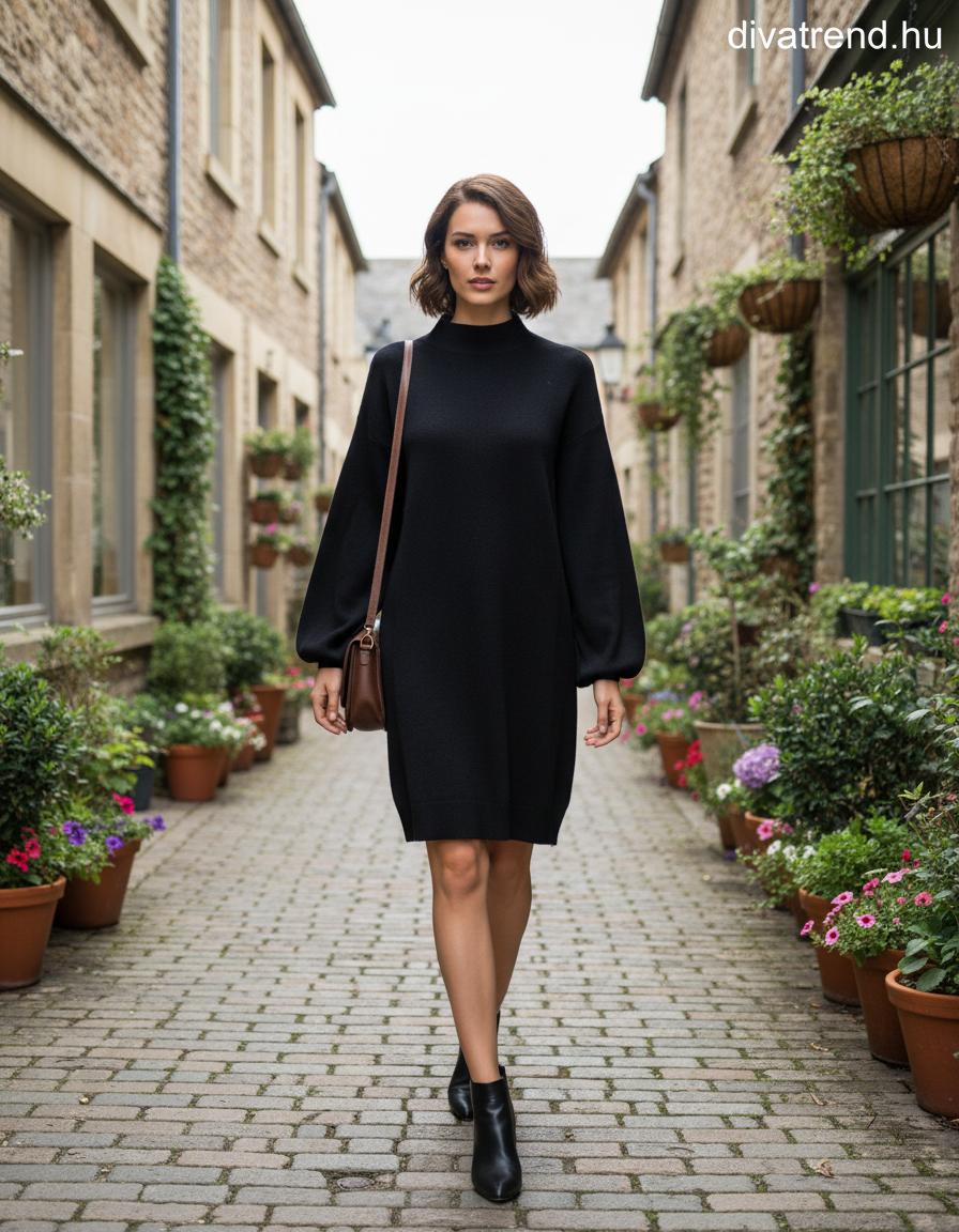 Zstudio női ruha hosszú ujjú magas nyakú térd