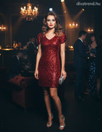 olasz női ruha rövid ujjú V nyakú mini