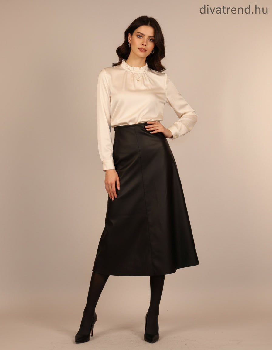 ProntoModa női bőr hatású szoknya midi A vonalú