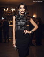 F&P női ruha ujjatlan alakhangsúlyozó magas nyakú térd