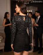 olasz női ruha hosszú ujjú alakhangsúlyozó kerek nyakú mini