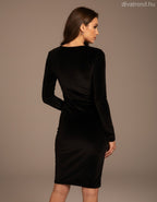 Lovery női plüss bársony ruha hosszú ujjú V nyakú térd