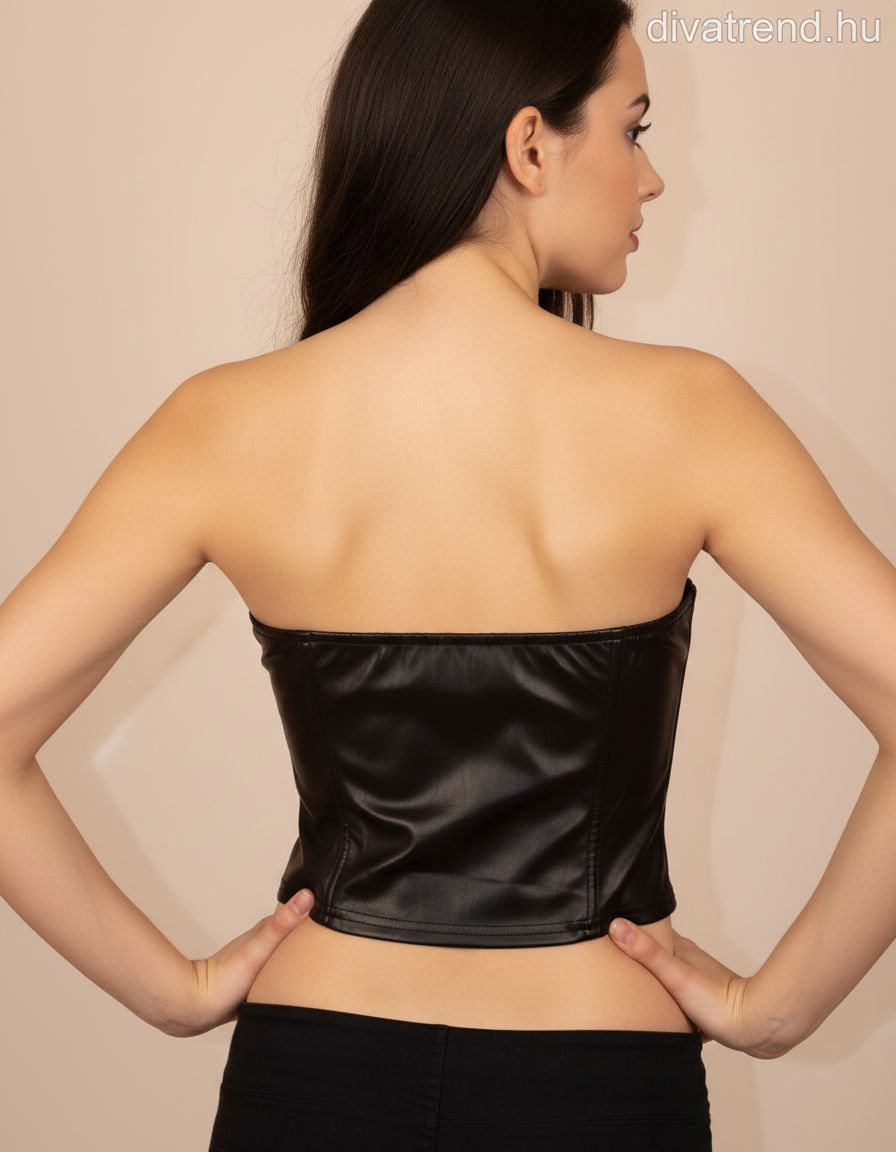 Lovery női bőr hatású felső ujjatlan alakhangsúlyozó váll nélküli