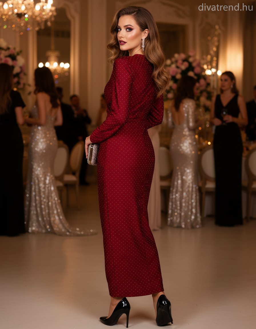 olasz női ruha hosszú ujjú V nyakú maxi