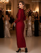 olasz női ruha hosszú ujjú V nyakú maxi