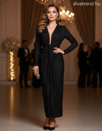 olasz női ruha hosszú ujjú V nyakú maxi