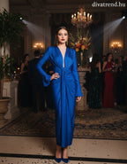 köves szatén alkalmi maxi ruha királykék