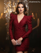 olasz női ruha hosszú ujjú V nyakú térd