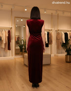 olasz női plüss bársony ruha ujjatlan V nyakú maxi