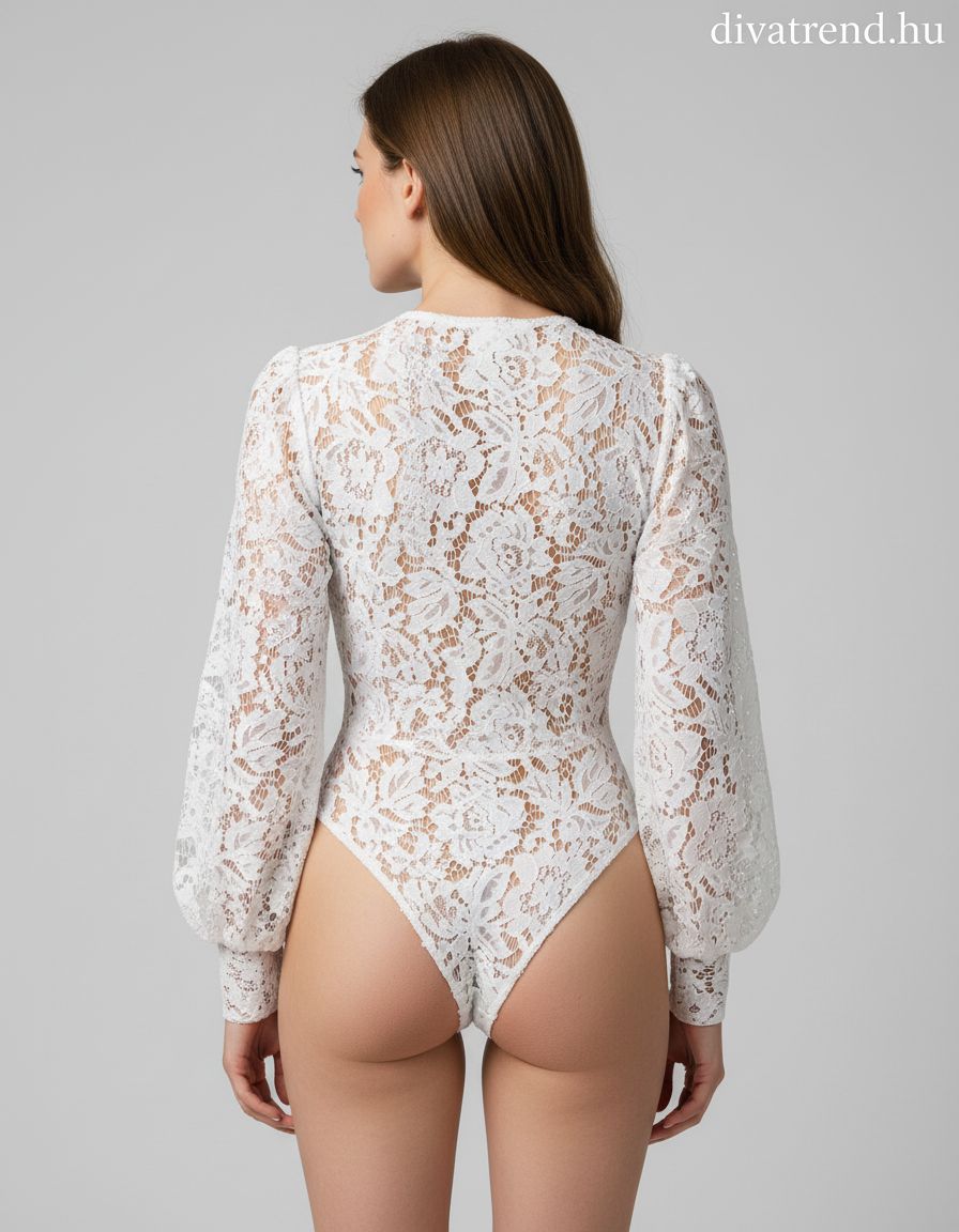 olasz női csipke body hosszú ujjú V nyakú