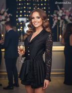 olasz női overál hosszú ujjú rövid V nyakú