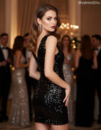 olasz női ruha ujjatlan V nyakú térd