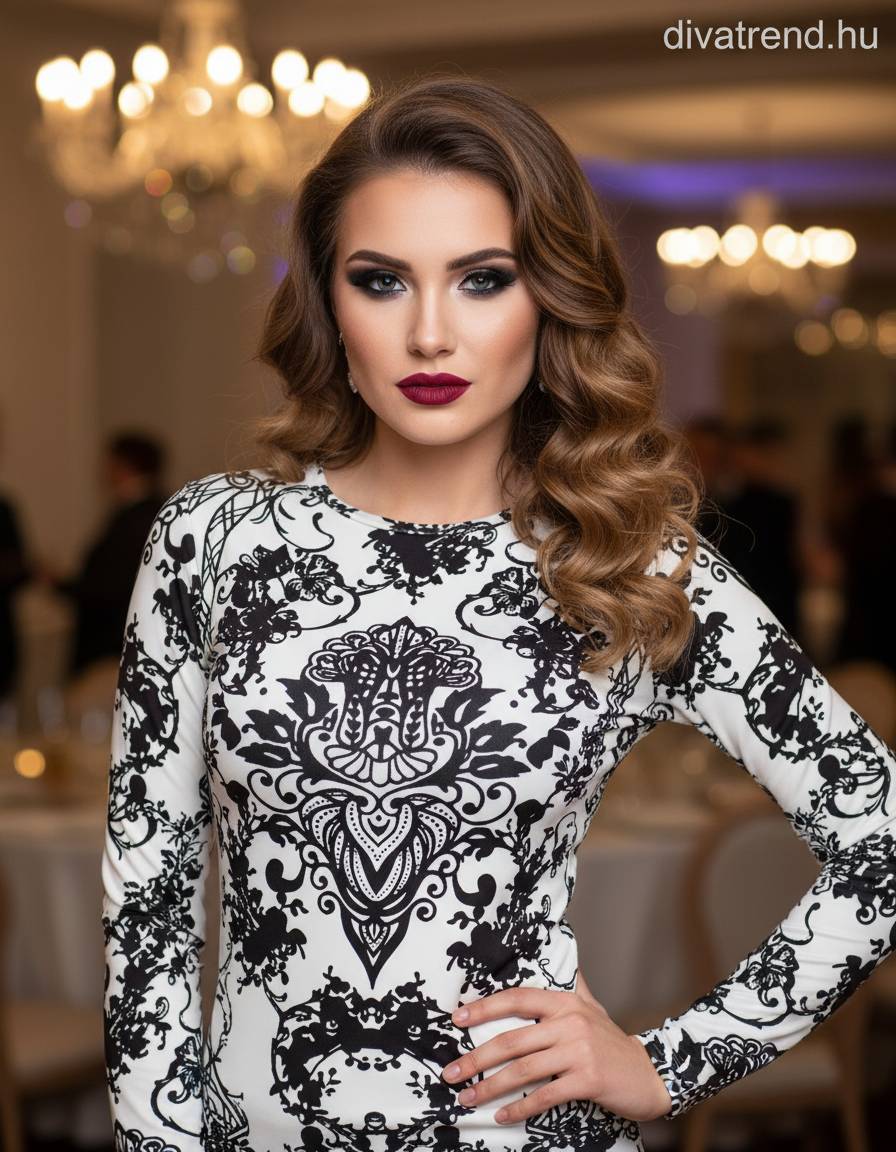 Kikiriki női mintás felső hosszú ujjú alakhangsúlyozó kerek nyakú