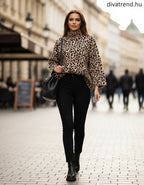 Lissimo női állat mintás kötött felső hosszú ujjú magas nyakú