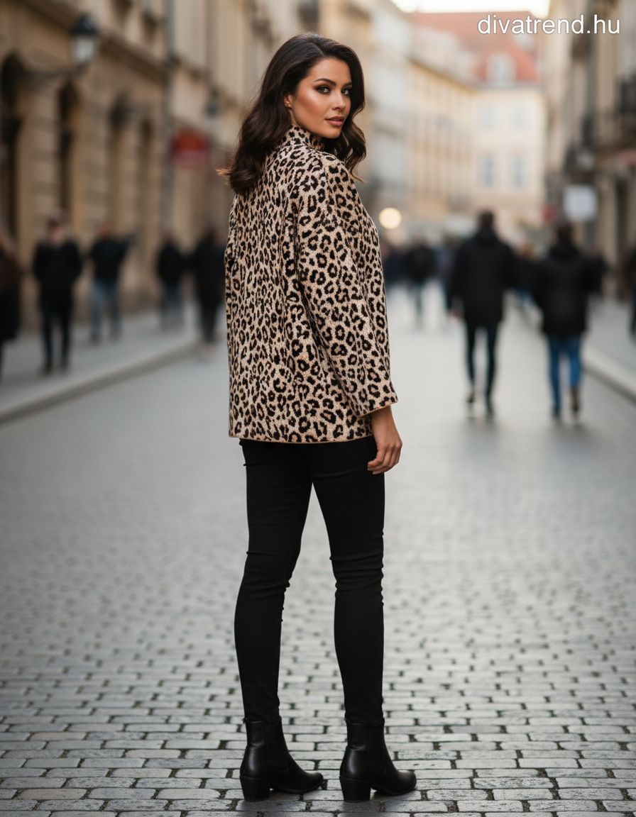 Lissimo női állat mintás kötött felső hosszú ujjú magas nyakú