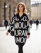 Lissimo női mintás kötött ruha hosszú ujjú V nyakú térd