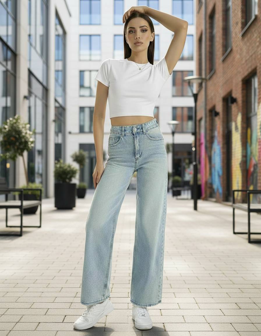 világoskék világos wide leg farmer