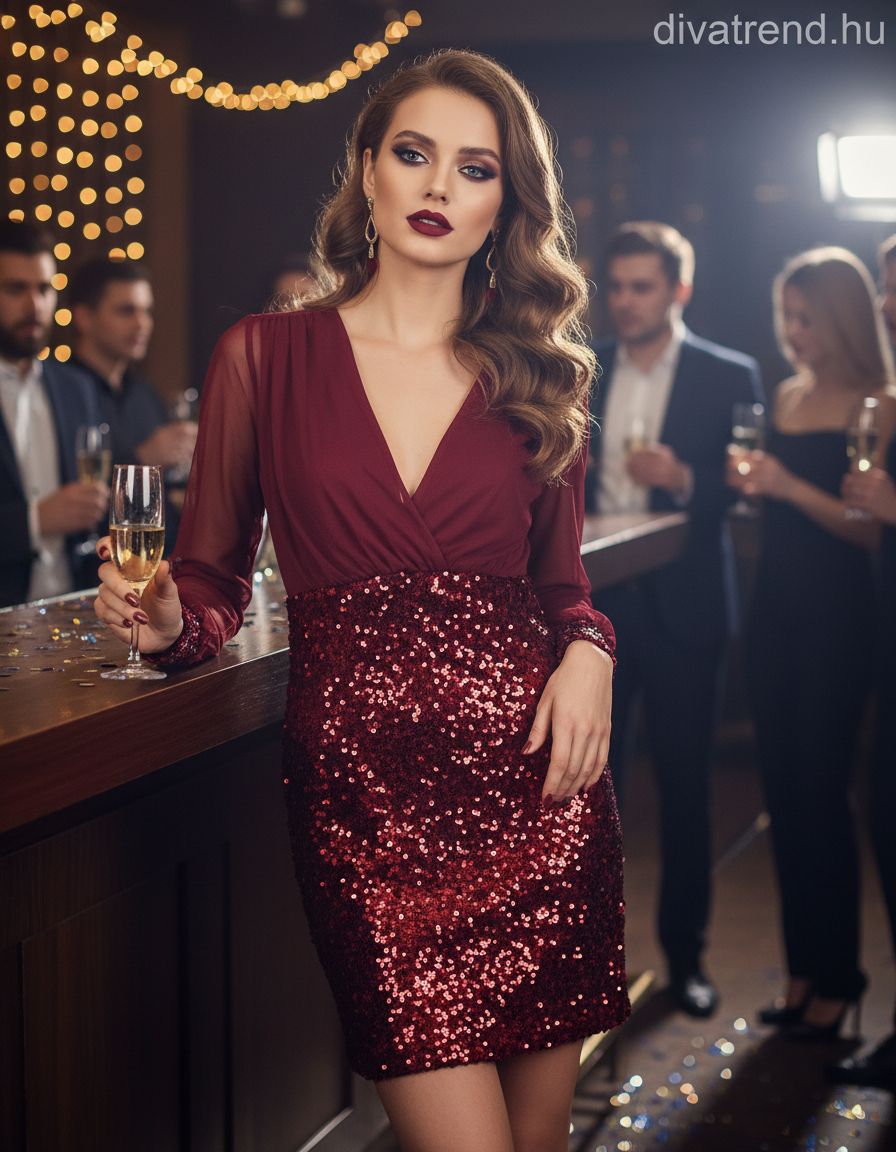 olasz női ruha hosszú ujjú V nyakú mini