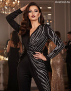 olasz női overál hosszú ujjú hosszú V nyakú