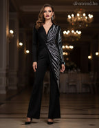 olasz női overál hosszú ujjú hosszú V nyakú