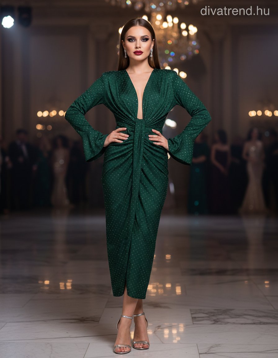 olasz női ruha hosszú ujjú V nyakú maxi