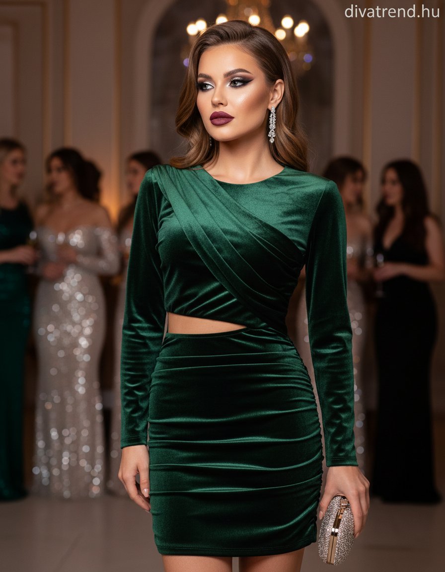 olasz női plüss bársony ruha hosszú ujjú alakhangsúlyozó kerek nyakú mini