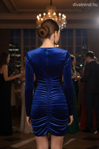 olasz női plüss bársony ruha hosszú ujjú alakhangsúlyozó kerek nyakú mini